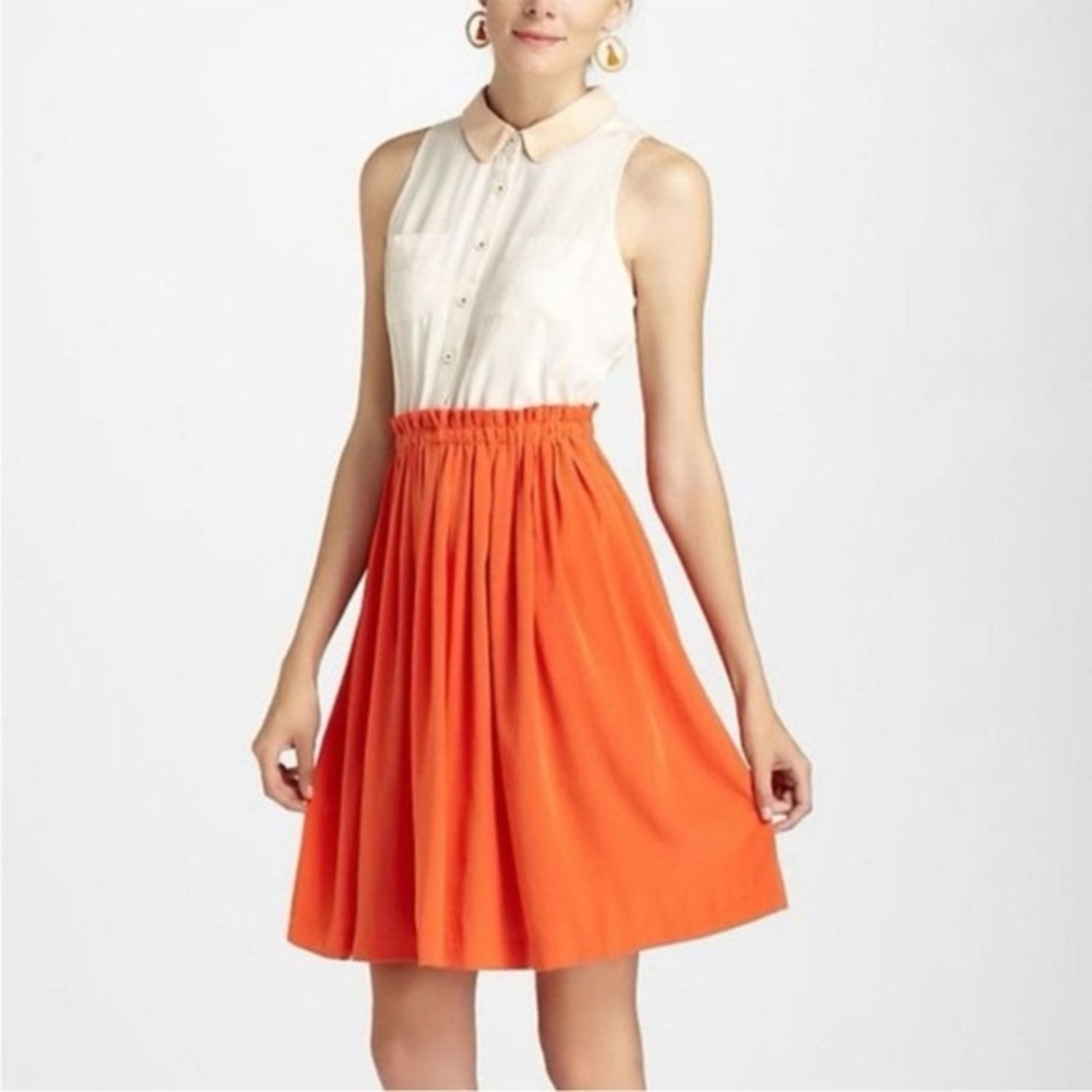 Anthropologie 10 Flowy Color Block Dress Wedding Office Flowy Retro Peter Pan